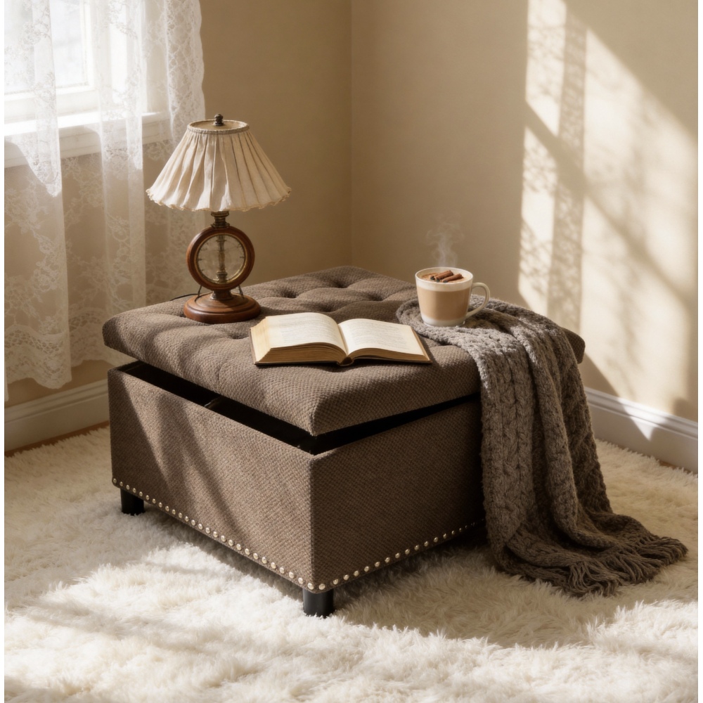 Bedroom Furniture - Orraves – ciemnobrązowy, kwadratowy taboret do
