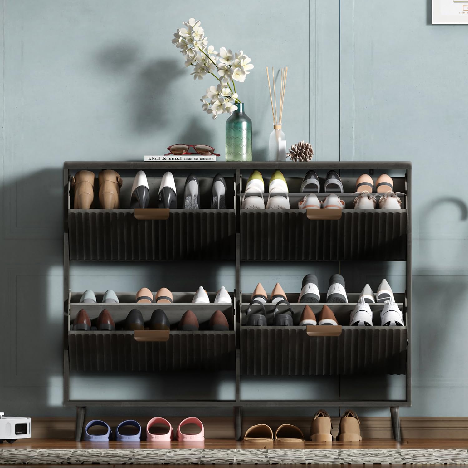 Shoe Rack Cabinet Narrow Entryway - Szafka na buty, nowoczesny, wolnostojący organizer