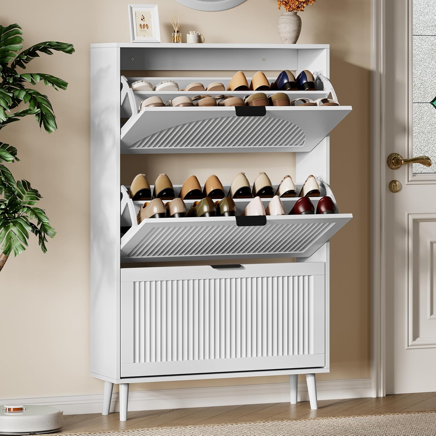 Shoe Rack Cabinet Narrow Entryway - Szafka na buty z 3 otwieranymi