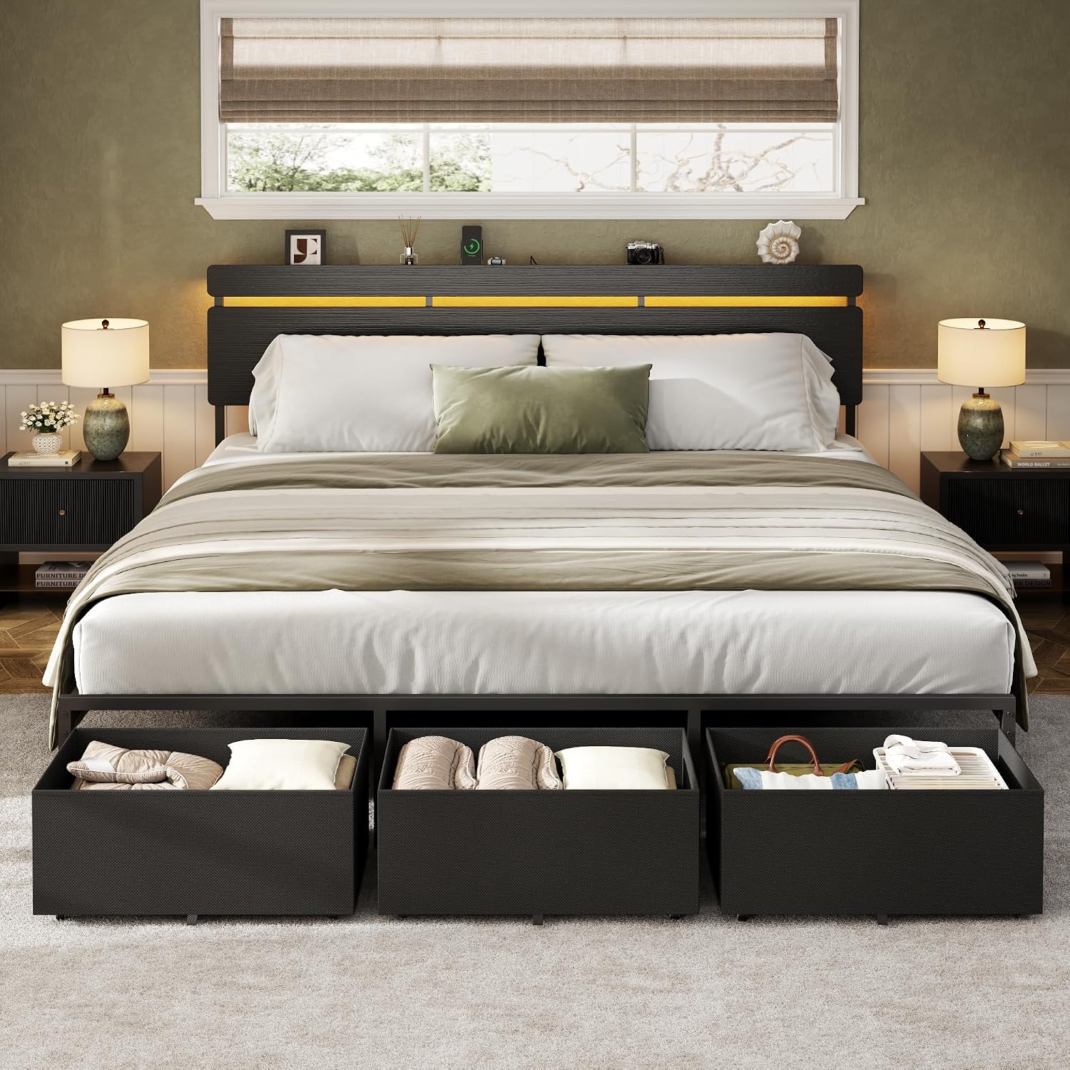 King Size Bed Frame With Storage Drawers - Rama łóżka Forestell w rozmiarze king