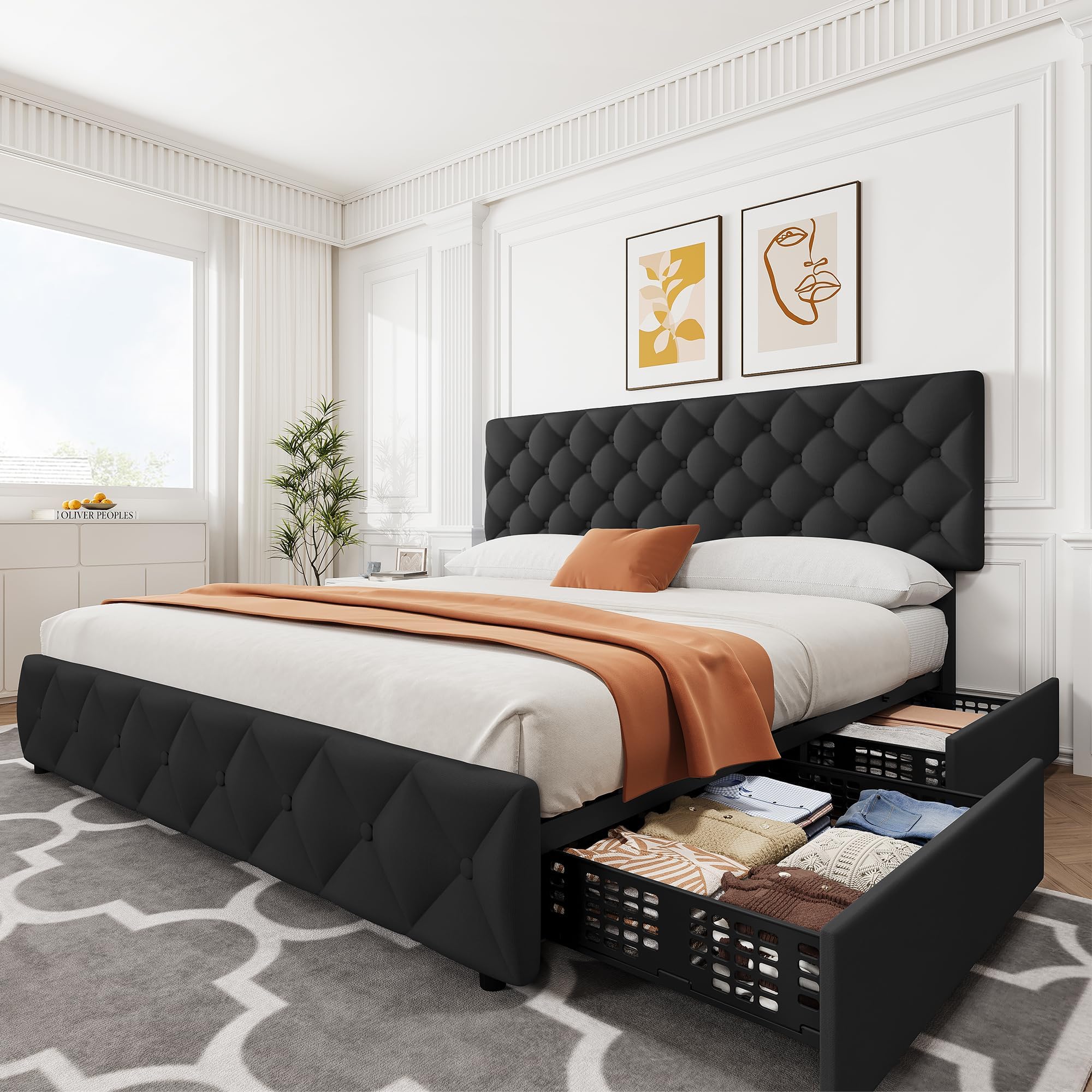 King Size Bed Frame With Storage Drawers - Rama łóżka w rozmiarze king size