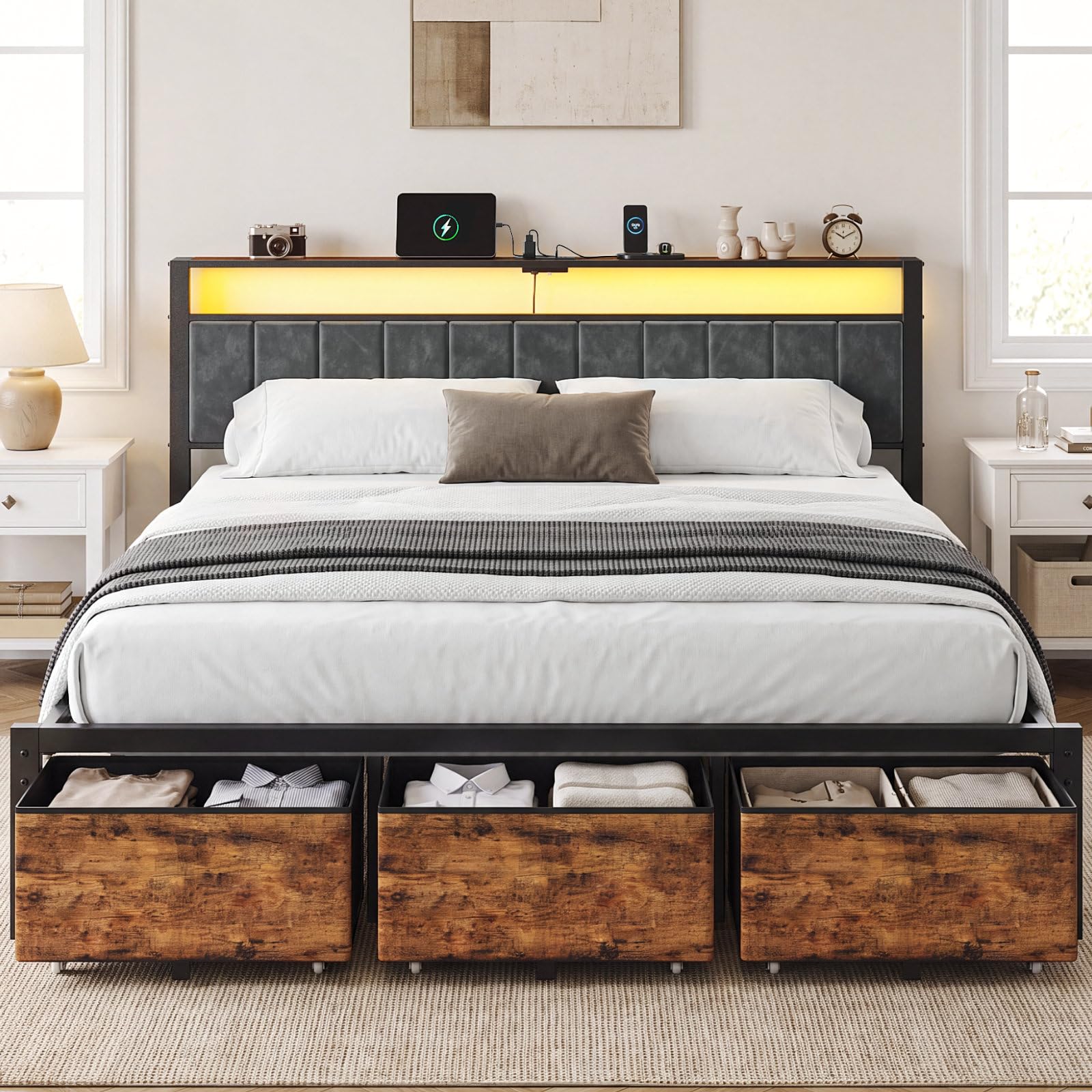 King Size Bed Frame With Storage Drawers - Rama łóżka w rozmiarze king size