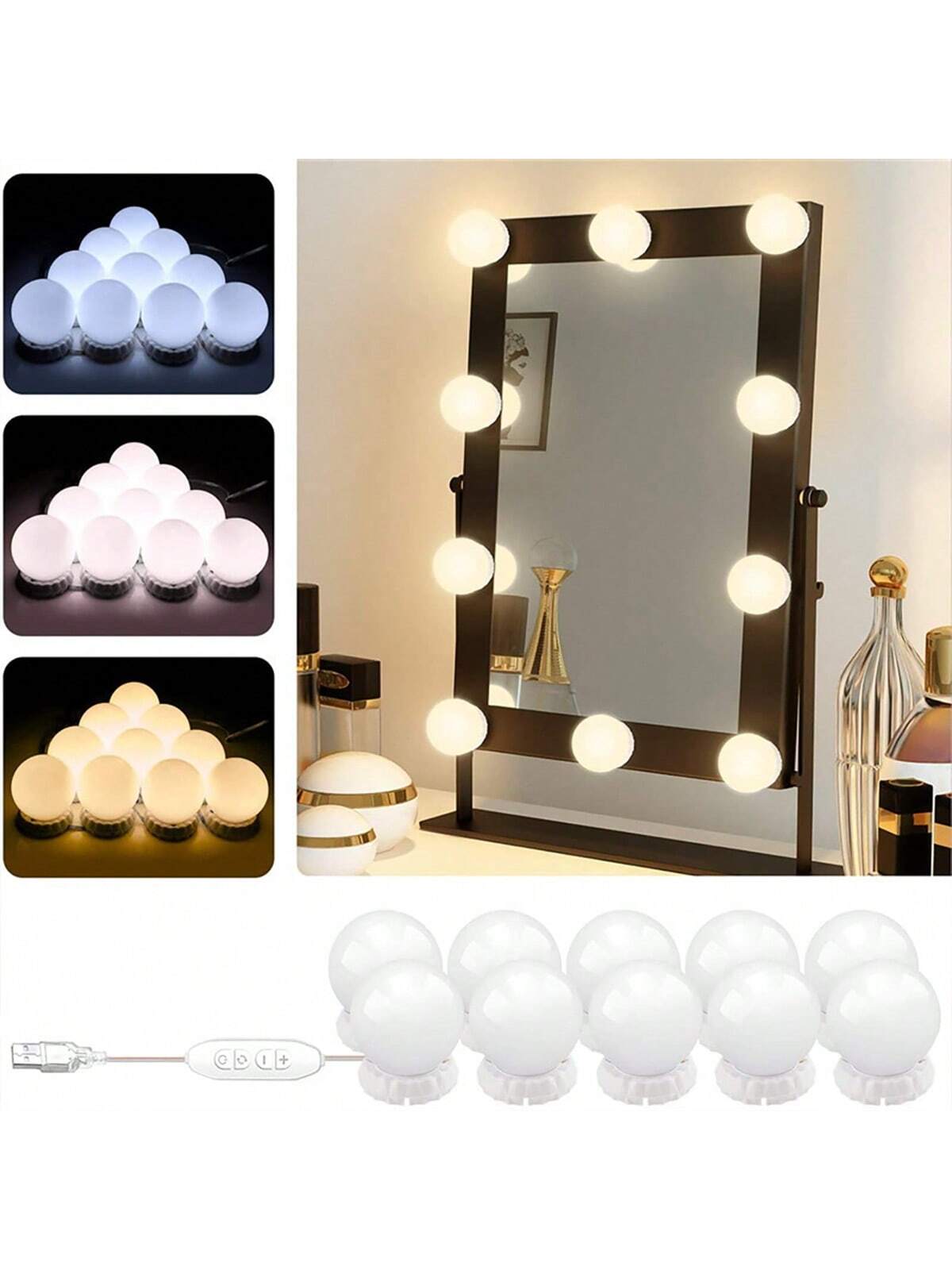 Dressing Table Vanity With Lighted Mirror - Nowe, odłączane żarówki do profesjonalnego lustra