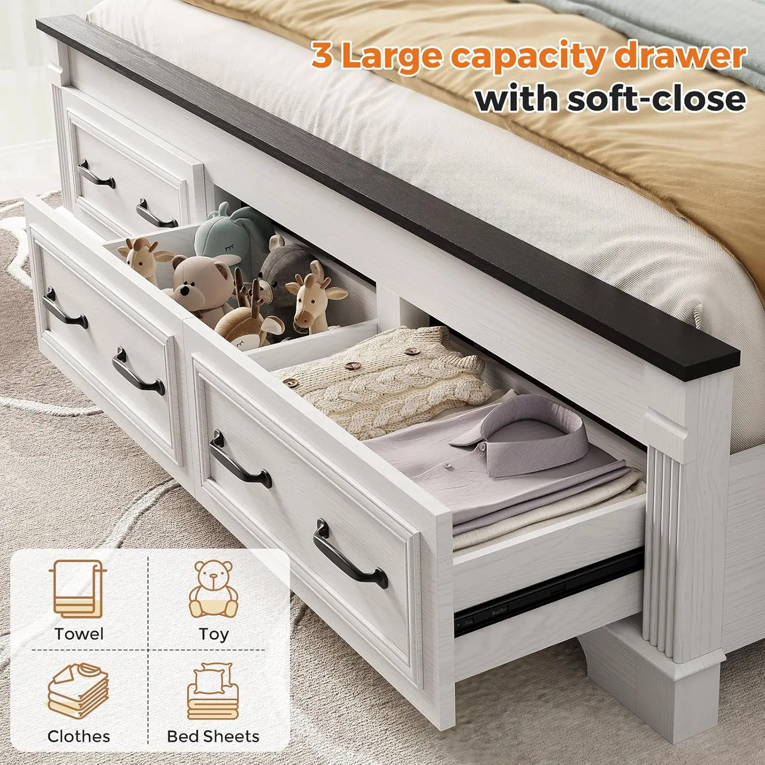 Rama łóżka w stylu rustykalnym – King Size Bed Frame With Storage Drawers recenzja i cena