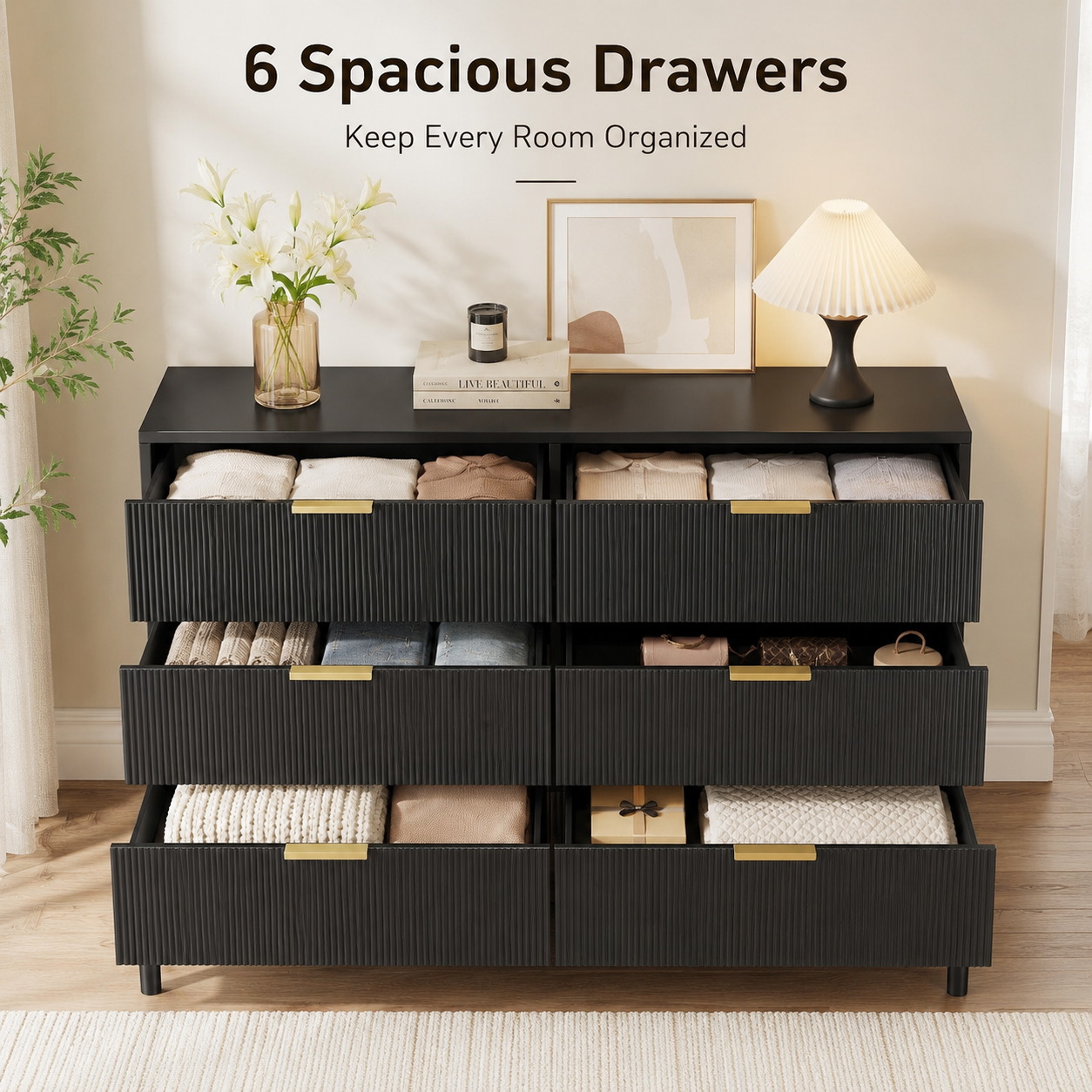 Komoda z 6 szufladami, karbowa – Bedroom Furniture recenzja i cena