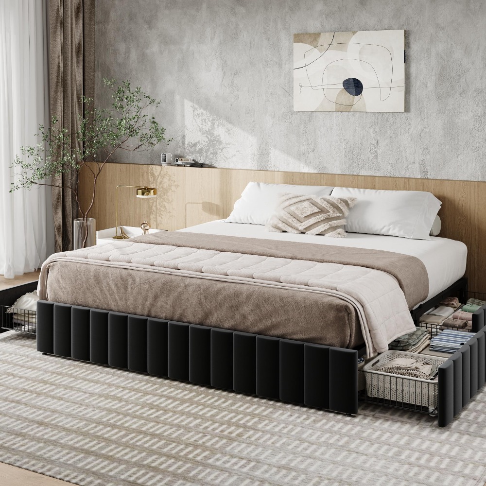Rama łóżka typu platformy w ro – King Size Bed Frame With Storage Drawers recenzja i cena