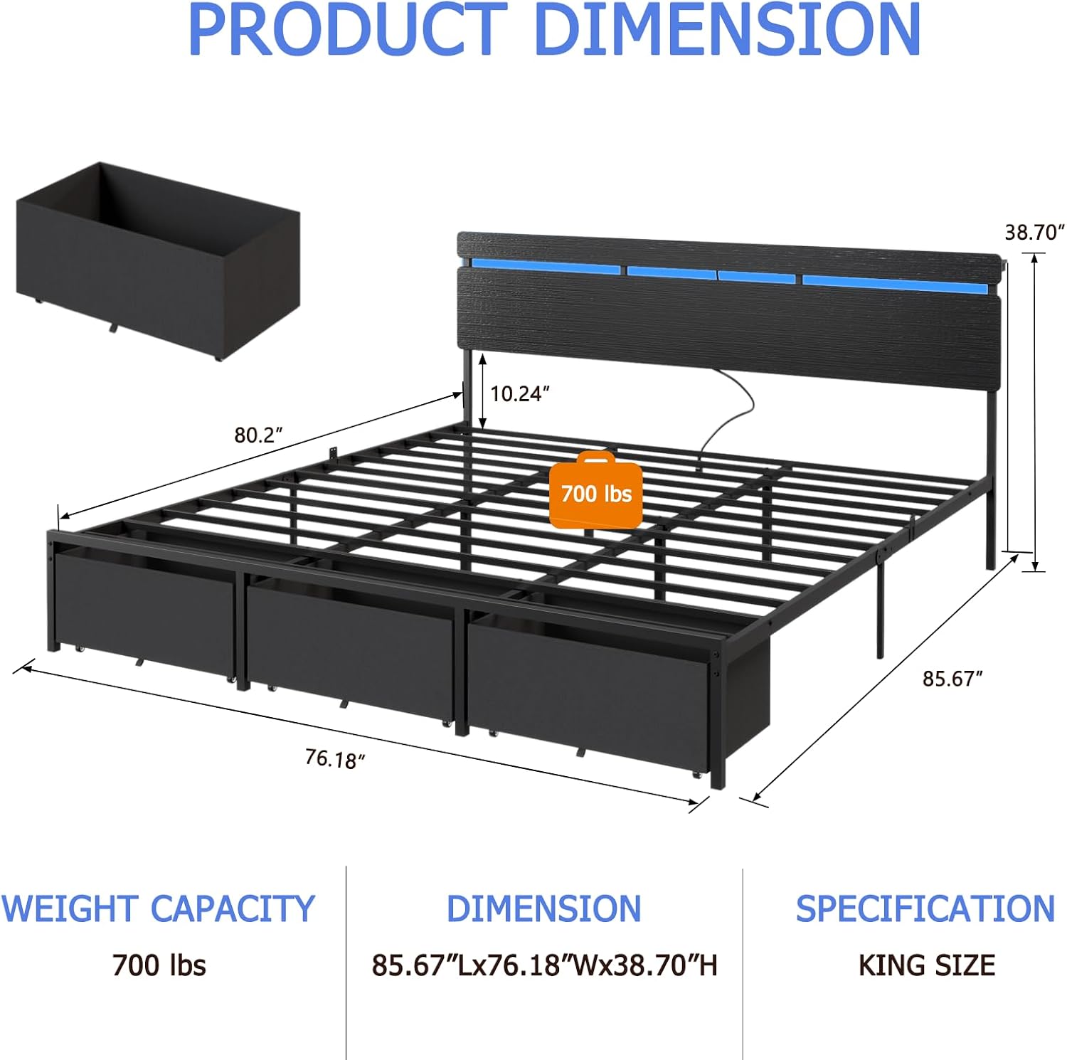 Rama łóżka Forestell w rozmiar – King Size Bed Frame With Storage Drawers recenzja i cena