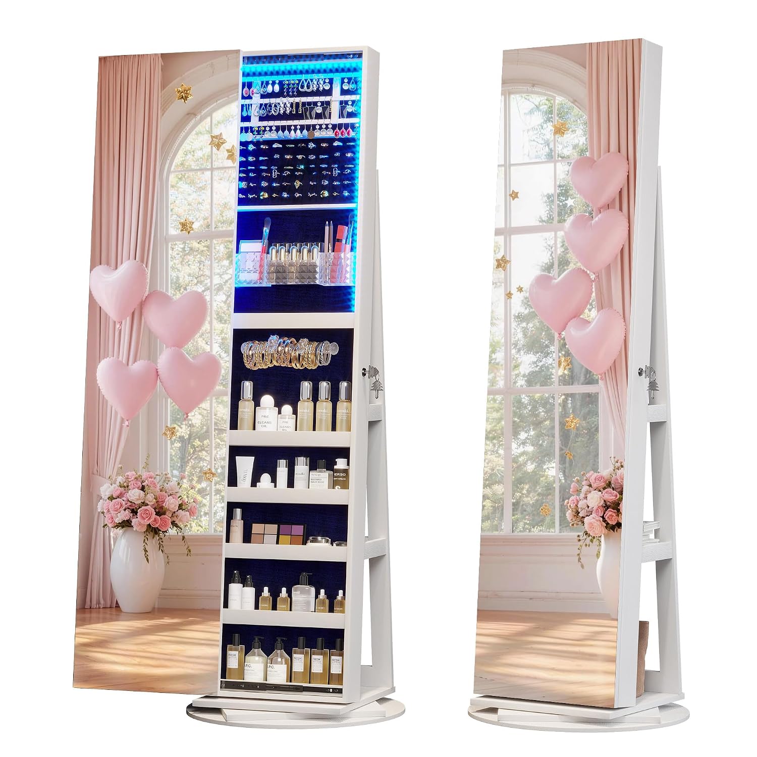 360 °   Obracana szafka na biż – Full Length Mirror Jewelry Armoire recenzja i cena