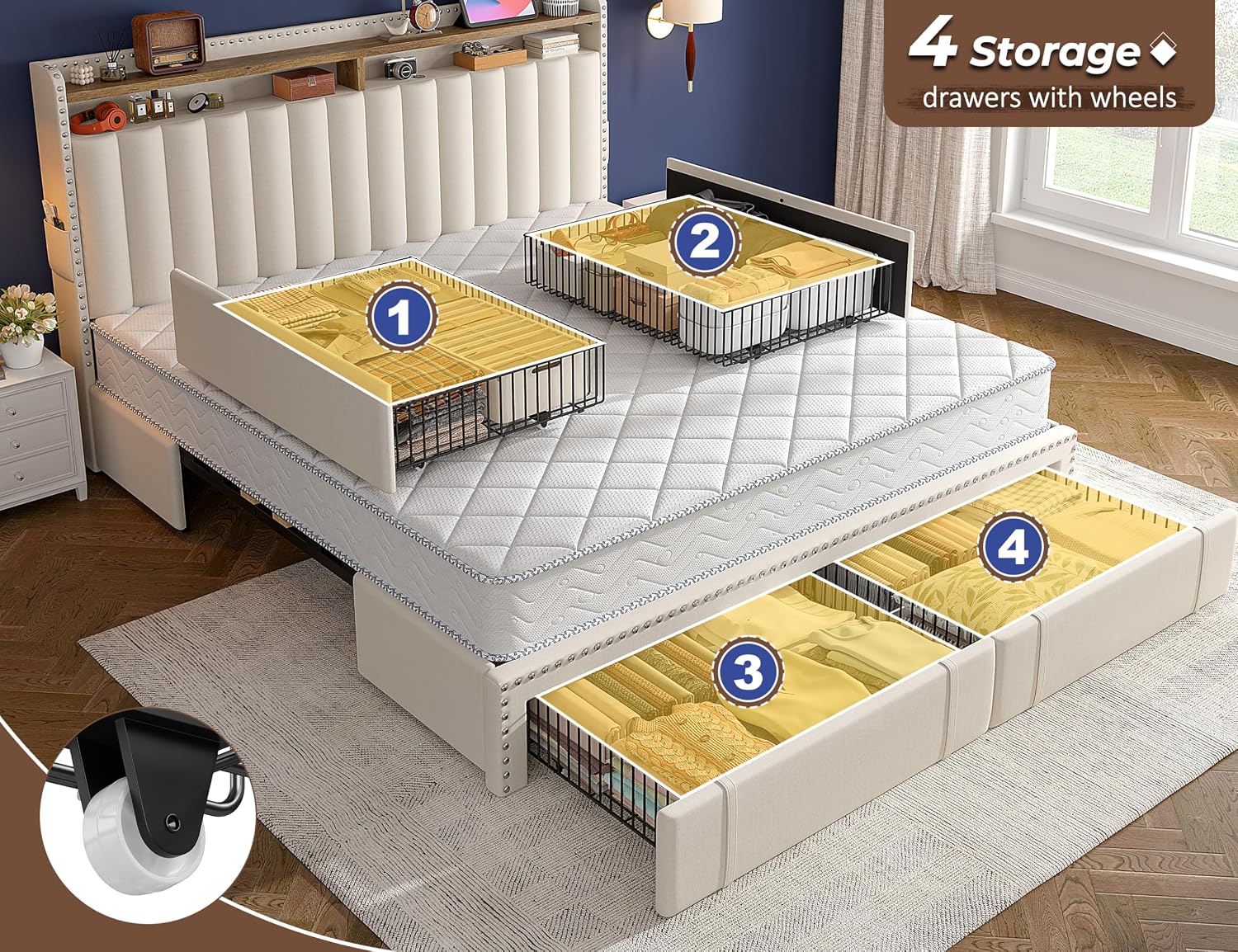 Rama łóżka typu King Size z 4  – King Size Bed Frame With Storage Drawers recenzja i cena