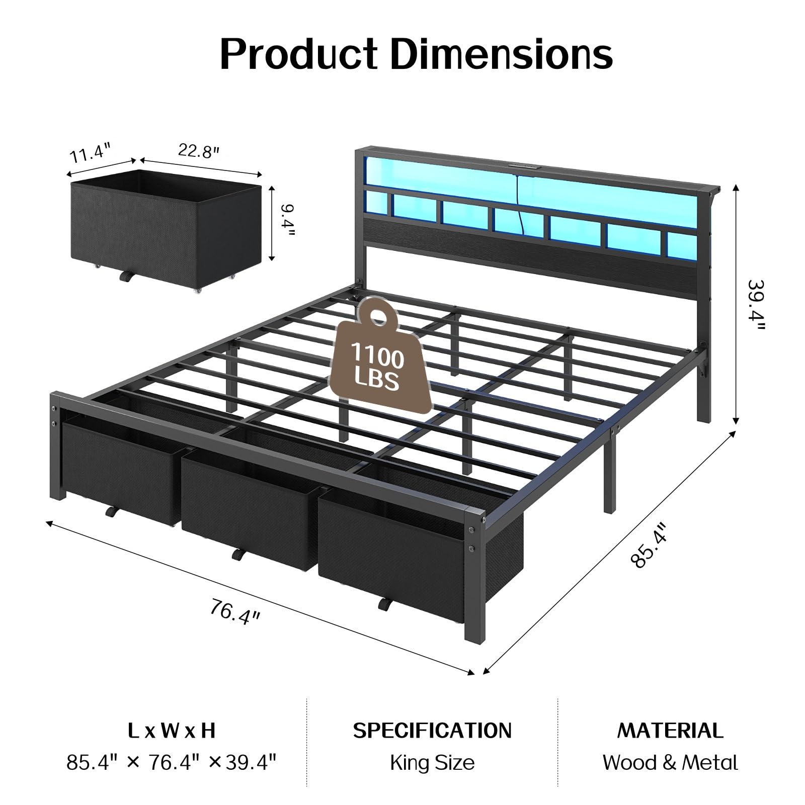 Rama do łóżka w rozmiarze king – King Size Bed Frame With Storage Drawers recenzja i cena