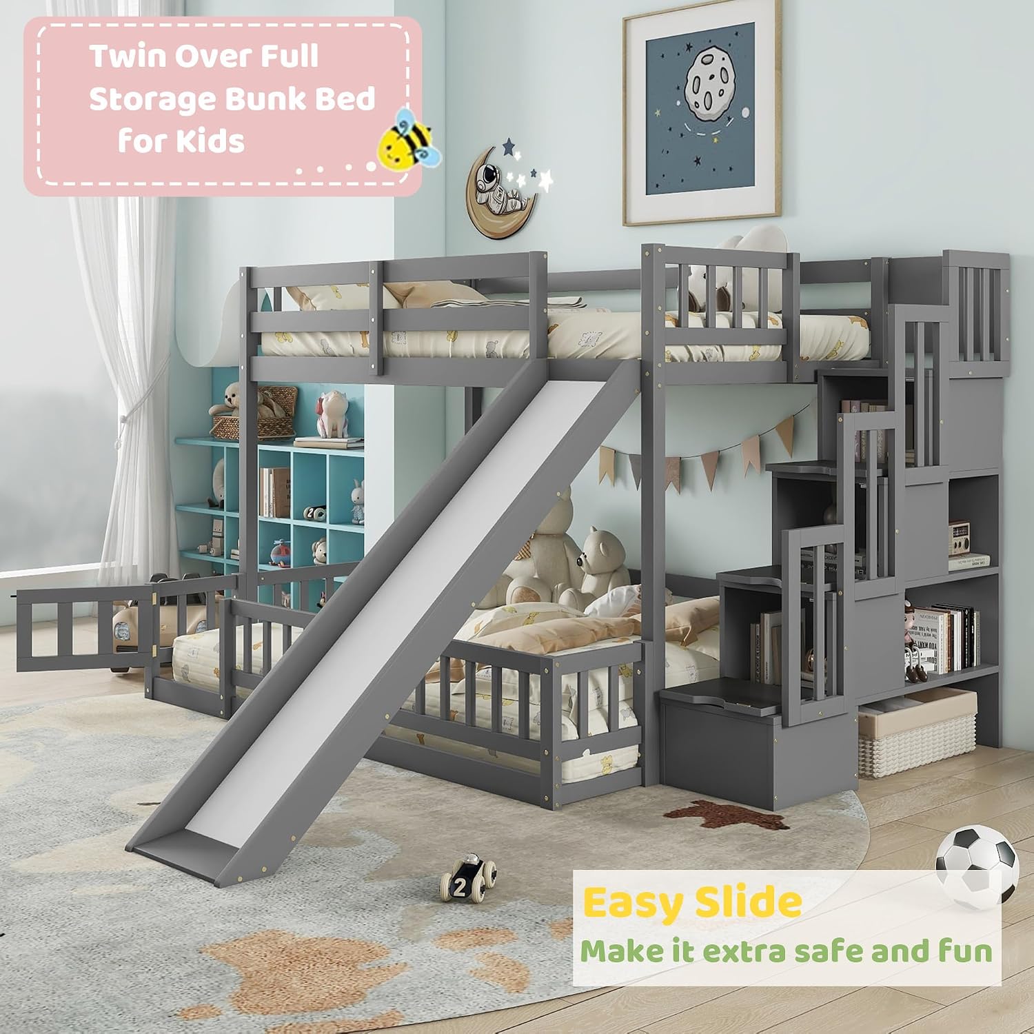 Łóżko piętrowe z dwoma łóżkami – Bunk Bed With Stairs And Slide recenzja i cena