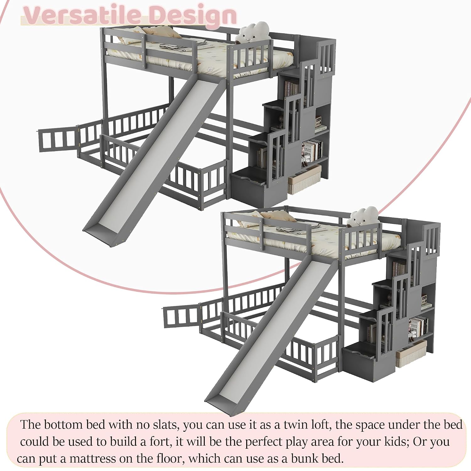Łóżko piętrowe z dwoma łóżkami – Bunk Bed With Stairs And Slide recenzja i cena